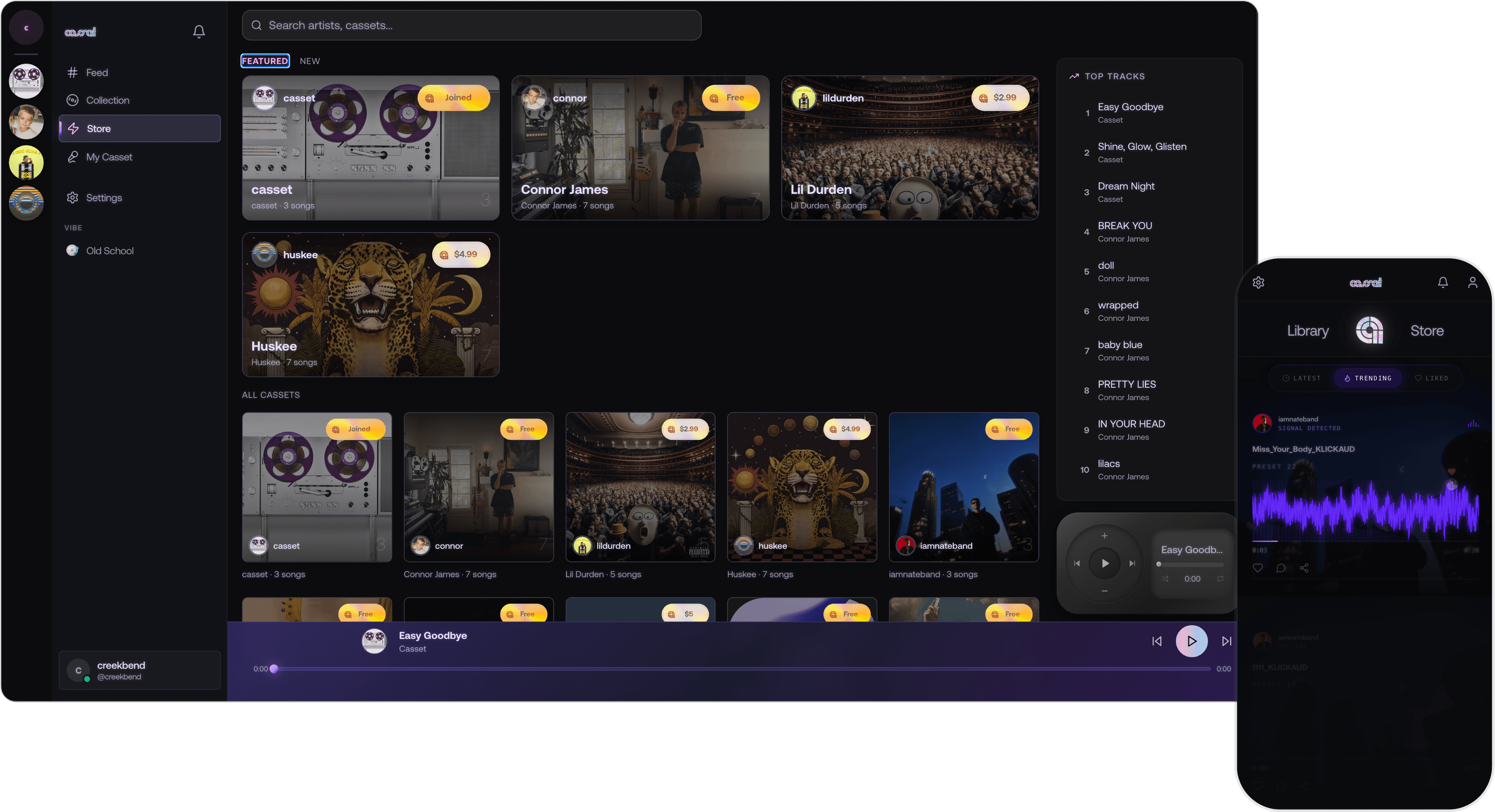 Casset desktop and mobile experience